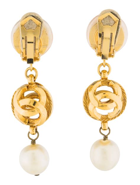 chanel faux pearl drop earrings